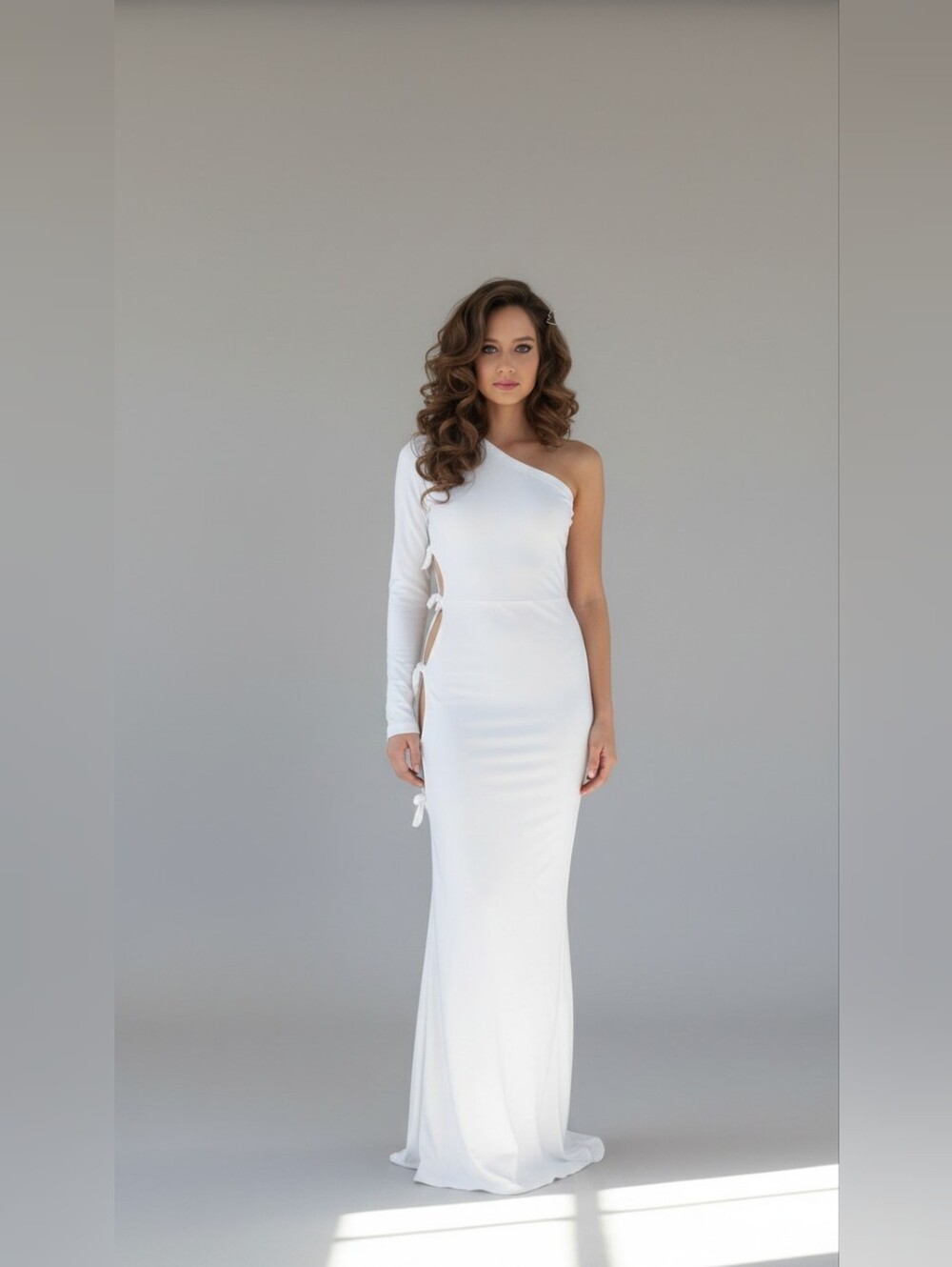 Elegant One-Shoulder White Evening Gown